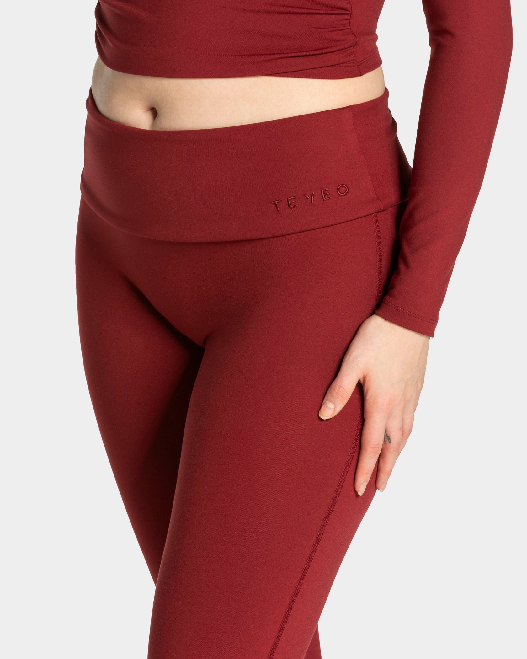 Legging évasé à coupe longue Mellow Fold Over « bordeaux »